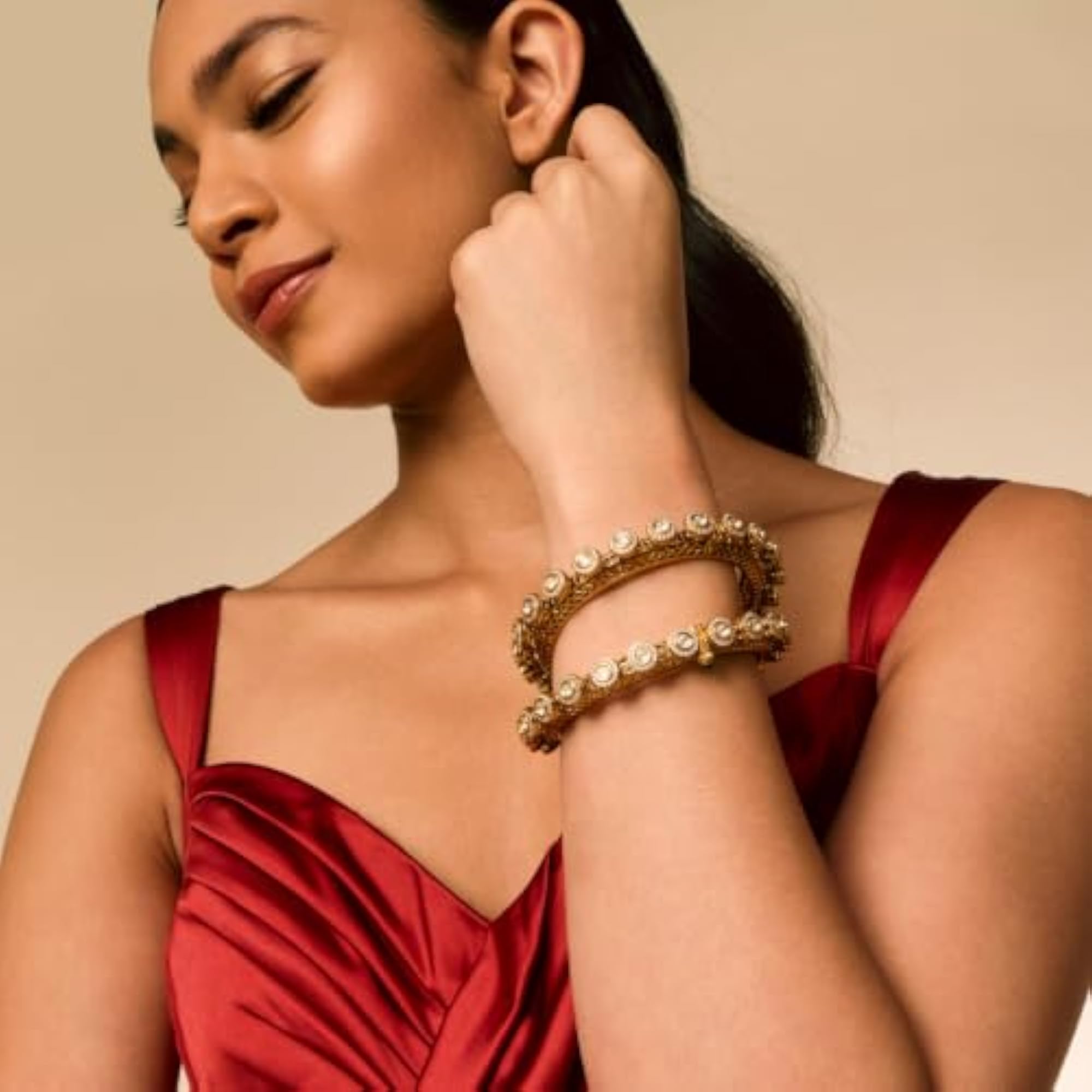 White Victorian Plated Kundan Bangles for Women, Bridal