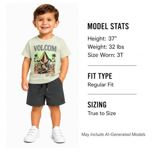 Image of Volcom Toddler Baby Boy Shorts Set - 2 Piece Short Sleeve Graphic Tees and Tech Stretch Shorts for Boys Infant Summer Clothes