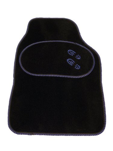 Image of Sakura Car Mats Set of 4 Heavy Duty Hard Wearing Black Velour Carpet Blue Welly Logo Matching Trim Universal Fit Front Rear Heelpad Non-Slip Backing RHD