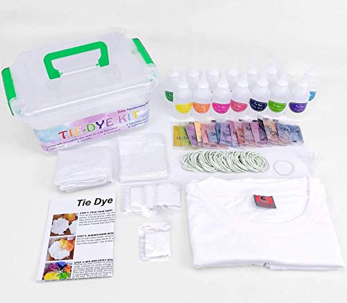 4 you N me 15 colors full Tie dye kit + white T SHIRT (S, M, L), Gloves and Table Covers, textile colors for kids adults bags dresses caps socks hoodies, arts & craft party fabric coloring (Medium)