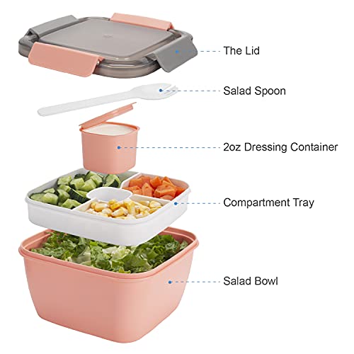 image for Freshmage Salad Lunch Container To Go, 52-oz Bowls with 3 Compartments