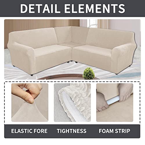 Mifxin L Shape Corner Sofa Cover Sectional Couch Slipcover Velvet Stretch Thick 5 Seat Cushion Chaise Sectional Couch Sofa Furniture Protector For Kids Dogs Cats (Beige) #TOP3