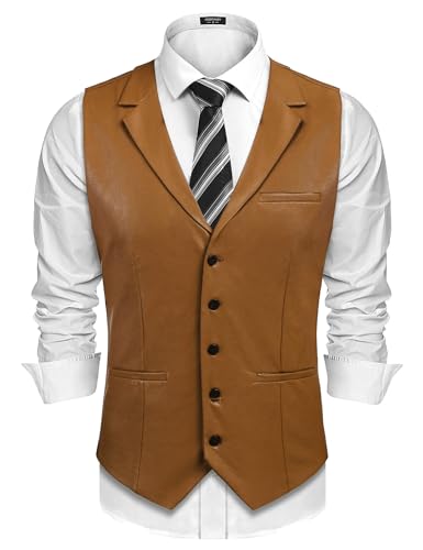 Gilet en cuir homme COOFANDY col V pour un style décontracté chic