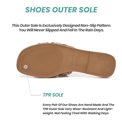 Image of NianEr Womens Microfiber Leather Memory Foam H Sandals Summer Shoes Slides | Flat, Comfortable, Slip On, Dressy, Dress, Beach, Vacation, Designer, Comfy, Casual, Bridal, Church, Boho, Office, Work