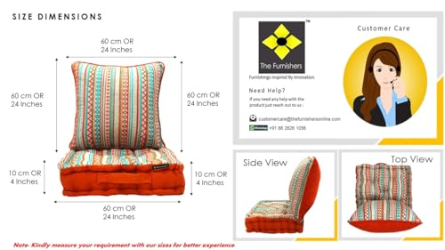 Image of Woven Quilted Floor Cushion Set 60x60x10 CM Orange Boho with Fillers & Back Cushion, Large Size for Seating, Patio Seat, Meditation, Yoga, Pooja, Guests, Living 24x24x4 Inch