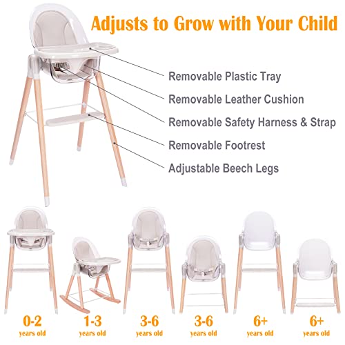 Baby High Chair With Double Removable Tray For Baby/Infants/Toddlers, 4-In-1 Wooden High Chair/Booster/Chair | Grows With Your Child | Adjustable Legs | Modern Design | Easy To Assemble #TOP1