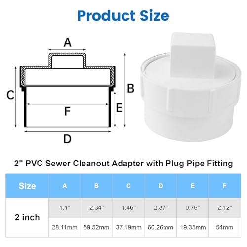 Image of 2 inch PVC Sewer Cleanout Adapter with Plug Pipe Fitting, PVC DWV Flush Sewer Cleanout Cap for Outdoor Garden, RVs Sewer or Drainage Piping Connect System