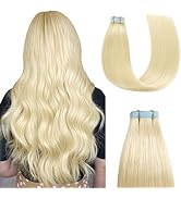 Sunya Tape in Hair Extensions Human Hair Platinum Blonde 18 Inch Straight Tape in Real Human Hair...