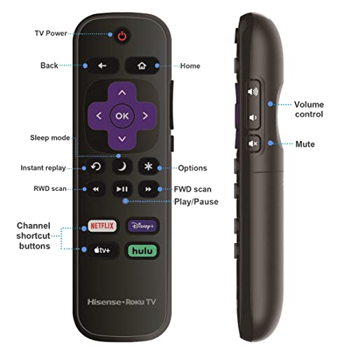OEM Replacement Remote Control Compatible with All Hisense Roku TV Smart 4K Ultra HDTV 【Only Works with Hisense Roku TV, Not for Roku Stick and Roku Box】 (Netflix/Disney Plus/Apple TV+ / Hulu)