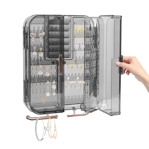 mumisuto Armoire à Bijoux Murale, Boîte à Bijoux Transparente Sans Poinçonnage avec Porte Magnétique, Organisateurs de Bijoux Muraux pour Boucles d Oreilles, Colliers, Bracelets