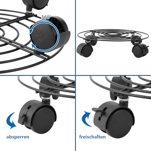 LDXDRU 4 Stück Pflanzenroller Rund, 27x5CM Blumenroller Outdoor Wetterfest, Pflanzen Untersetzer mit Rollen, Pflanzenroller Außenbereich 360 °, Rollbrett Pflanzen für Blumentopf Tragkraft 40 kg