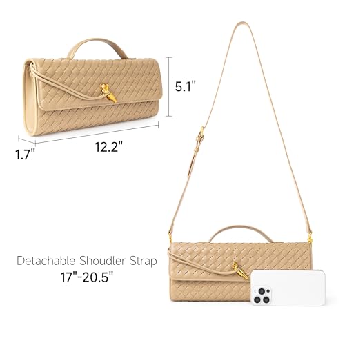 Image of Joryin Woven Purse for Women Evening Clutch Woven Leather Handbags Crossbody Bag Purse Formal Evening Bag, Vegan Leather