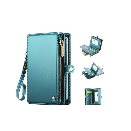Image of Passport Wallet with AirTag Holder, RFID Blocking Passport Holder for Travel Family, PU Leather Document Organizer with 11 Card Slots & Wrist Strap, Green