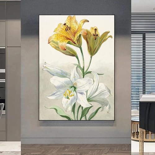 Peinture fleurs de lys KEBIA 35x50cm : toile murale sans cadre pour salon