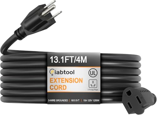 Black Heavy-Duty Extension Cord w/Switch,12FT 18/3 SVT 3Prong UL Cable