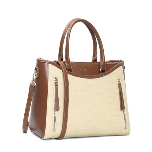 Image of EXOTIC Alvara Tote Bag for Women | Multi-Compartment Handbag with Laptop Space, Front Zip Pockets & Luggage Sleeve | Premium PU Leatherette Work & Travel Tote