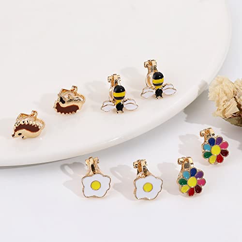Fibo Steel 15 Pairs Clip On Earrings For Non Pierced Ears Cute Assorted Animal Butterfly Flower Earrings Set For Teens Mixed Color Painless Non-Piercing Earrings Set #TOP3