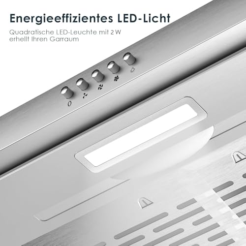Soonye Dunstabzugshaube 60cm Unterbau,Umlufthaube Umluft 220 m³/h mit Kohlefilter,3 Leistungsstufen, Integrierte Unterschrank Unterbauhaube, Abluft Abzugshaube Edelstahl Silber