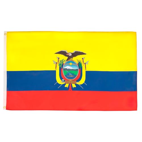 Image of AZ FLAG Set of 2 Ecuador Flags - 90 x 60 cm - Ecuadorian Flag 100% Polyester with Integrated Metal Eyelets