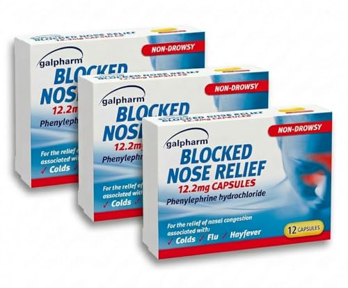 Galpharm Blocked Nose Relief Capsules 12.2mg – 3 Pack (3 x 12 Capsules, 36 Total) – Value Multipack