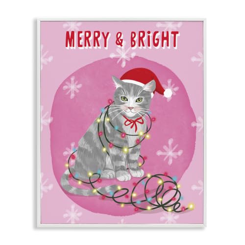 Merry Bright Christmas Cat Lights, 24 x 30 Inch Framed Giclée Print