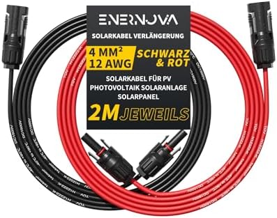Solarkabel 4mm², Solar Verlängerung 1-50M für PV Solaranlage (4mm² 2M) | TÜV Zertifiziert H1Z2Z2-K EN50618, PPO UV-Beständig, 1500V/30A, Verzinntes Kupfer, IP67 Wasserdicht, Selbst