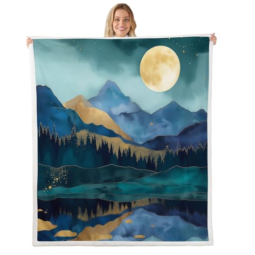 Golden Mountain Fleece Blanket Pineforest Bed Blanket 90