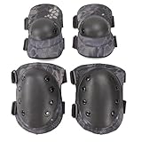 Bargain Crusader Military Tactical Knee Pad Elbow Pad Set Airsoft Knee Elbow Protective Pads Combat Paintball Skate Outdoor Sports Safety Guard Gear (Black Python Pattern, M, 4pcs Set)