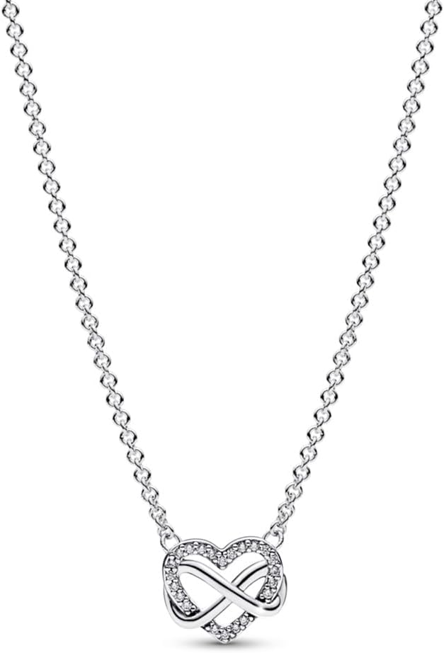 Sparkling Infinity Heart Collier Necklace - 3 Adjustable Lengths - Stunning Jewelry for Women - Sterling Silver with Clear Cubic Zirconia - 19.7"