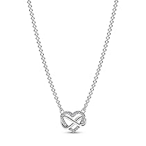 PANDORA Collana Moments con simbolo dell’infinito brillante a forma di cuore in argento Sterling con zirconi cubici trasparenti