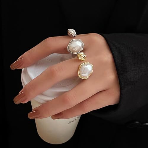 Baroque Pearl Ring for Women Irregular Pearl Rings Gold Statement Ring Adjustable Chunky Pearl Ring for Women Holiday Wedding Jewelry 6