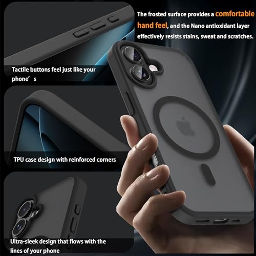 Image of Magnetic for iPhone 17 Phone Case, [Compatible with MagSafe], Screen Protector X1, [Military Grade Drop Protection],Matte Finish,Slim,Shockproof,Protective (Black, iPhone 17)