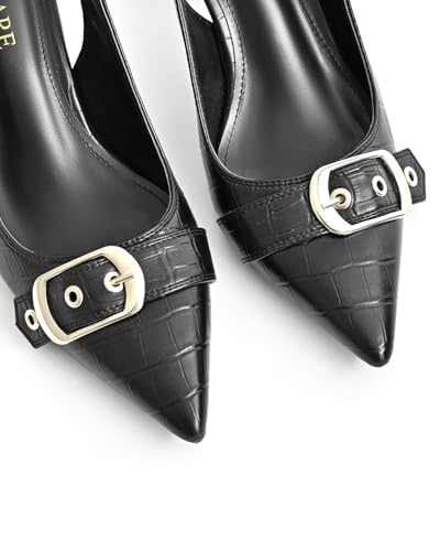 Image of Slingback Kitten Heels for Women Closed Pointed Toe Pumps Dress Shoes with Buckle Strap Comfortable Slip On Sandal Heels for Work Party Wedding