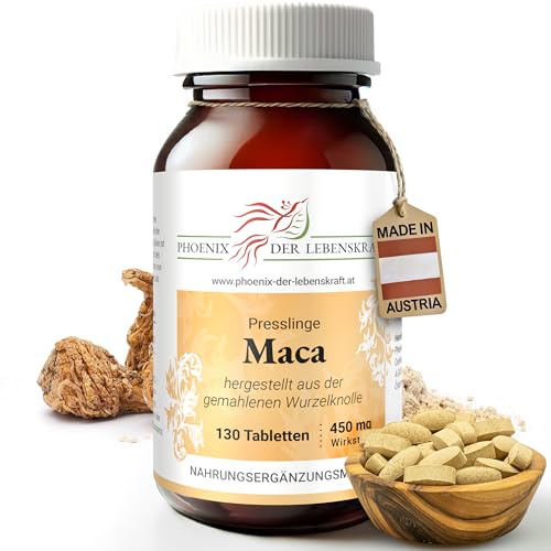 Maca 450mg | 130 Stück Lepidium meyenii | Top Premium Qualität aus Österreich | Vegane Tabletten statt Kapseln ohne Zusatzstoffe | Peruanischer Ginseng, Maca-Wurzel, Andenwurzel