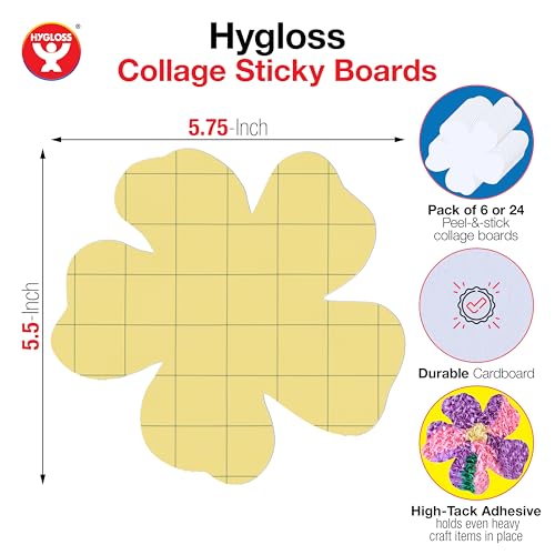 Image of Hygloss Sticky Flower Craft Boards - 6 Pack 5.5-Inch Self Stick Collage Boards for Kids - Peel & Stick Mounting Boards for Art Projects, School Crafts, Classrooms, and DIY Displays