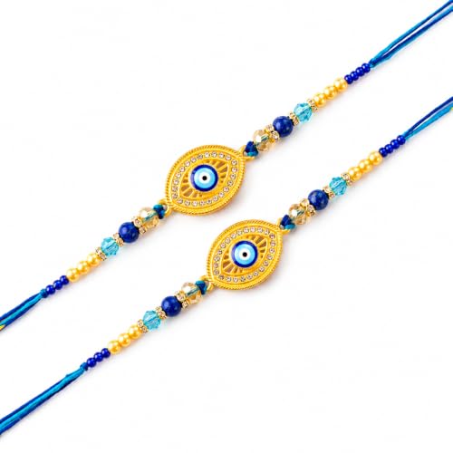 Rakhi de mal de ojo para hermano: juego de 2 pulseras artesanales con hilo de amor