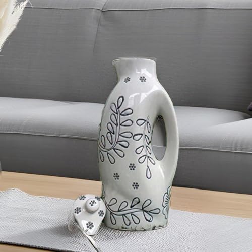 Dispensador de aceite de cerámica, pulverizador de aceite, contenedor de aceite, con tapa, botella de aceite, almacenamiento de aceite de cocina, vinagre y otros líquidos, color blanco