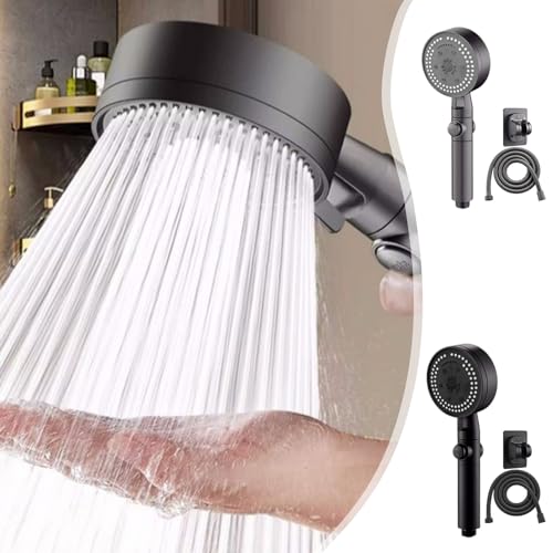 Shower Head 8 Spray Modes,High-Pressure Handheld Showerhead with Water Pipe & Base Filtered Shower Head,Water Heater Filter Large Panel Shower Nozzle for Bathroom Gym Senior Hotel (Black)