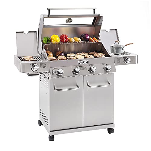 Monument-Grills-Larger-4-Burner-Propane-Gas-Grills-Stainless-Steel-Cabinet-Style-with-Clear-View-Lid-LED-Controls-Built-in-Thermometer-and-Side-Side-Sear-Burners