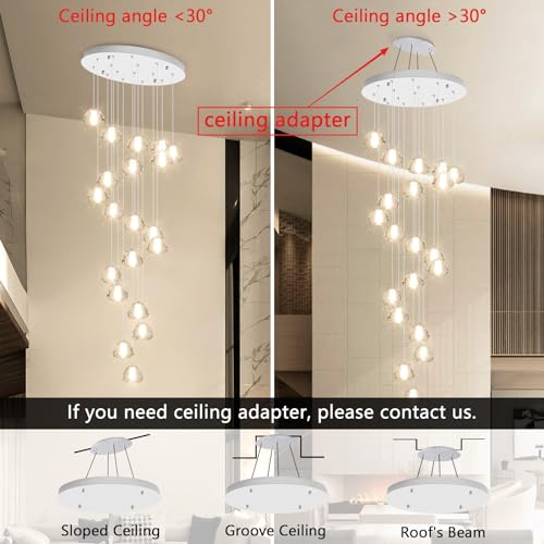 Image of 20-Light Modern Chandeliers for Entrance High Ceiling Chandelier Living Room Lights Fixture LED Ceiling Lamp Bubble Crystal Adjust Hanging Pendants Lighting for Stairwell Hallway Foyer