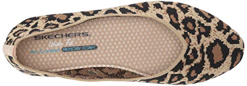 Skechers Womens Cleo - Claw-Some Leopard Print Engineered Knit Skimmer Ballet Flat, Natural, 7.5 Us #TOP4
