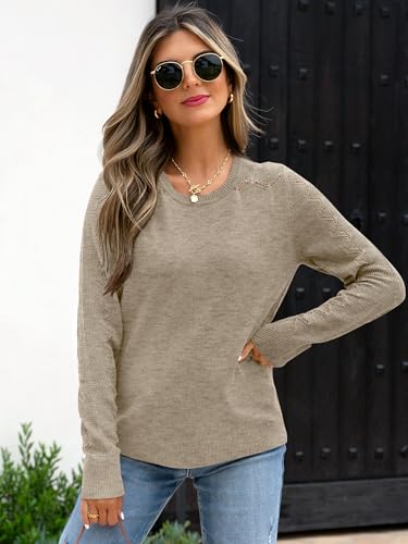 ANRABESS Womens Long Sleeve Sweaters Wool Blend Crew Neck Hollow Out Business Casual Work Tops 2025 Fall Outfits4