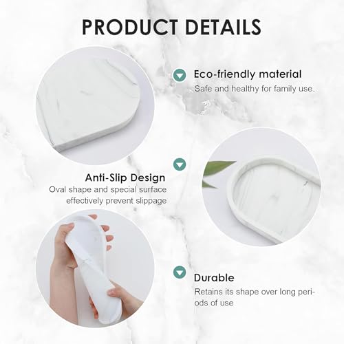 Miniatura 3 de Vynzor Bandeja Decorativa De Mármol Blanco, Bandeja Organizadora De Silicona Para Baño, Dormitorio, Cocina, Salón, Para Joyas, Cosméticos, Velas, Perfumes, Superficie Lisa Y Fácil De Limpiar