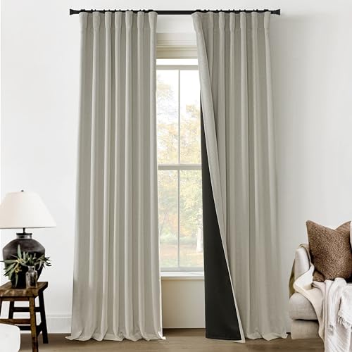PANELSBURG Thermal Curtains for Winter,Thick Linen Blackout Heavy Duty Insulated Curtains for Bedroom Living Room 2 Panels Set 84 Inch Length Long,Light Grey/Greige Gray