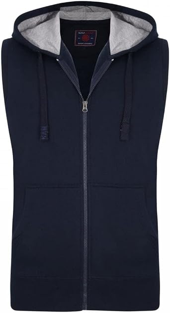 KAM Men's Sleeveless Training Hoodie Zip Up Drawstring Pockets Navy