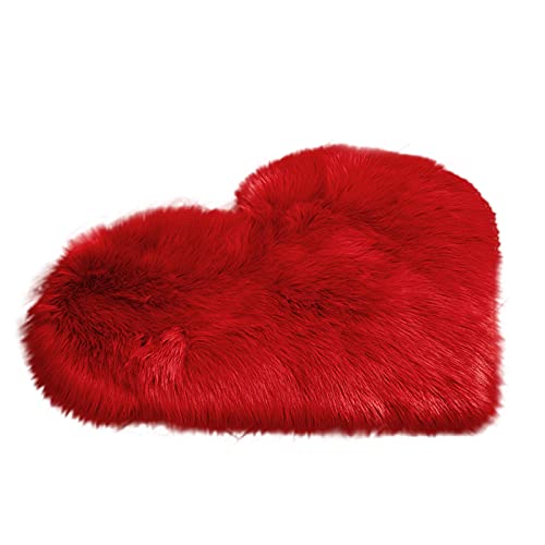 VanderHOME Tapis en Coton à Longues Fibres en Forme de cœur, Doux et Moelleux, sans Perte ni décoloration, Tapis Doux et Moelleux pour Chambre et Salon Rouge 60 * 60cm Cover