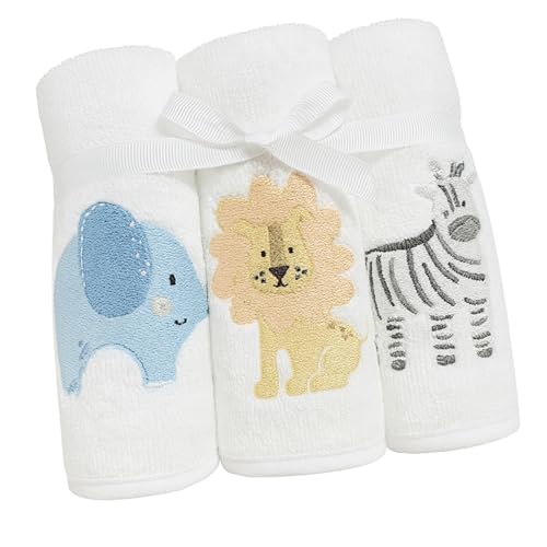 Baby Wash Cloths 3 Pack 100% Cotton Baby Wash Cloths Soft Flannel Face Towels with Safari Animal Print Towel Wipe Feeding