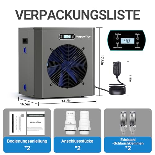 Varpoolfaye 5KW Elektrische Pool Wärmepumpe Für Aufstellpool Poolheizung Wärmepumpe Schwimmbad Bis 20.000 l 20 m³ Wifi Steuerung 220v 240v 50Hz
