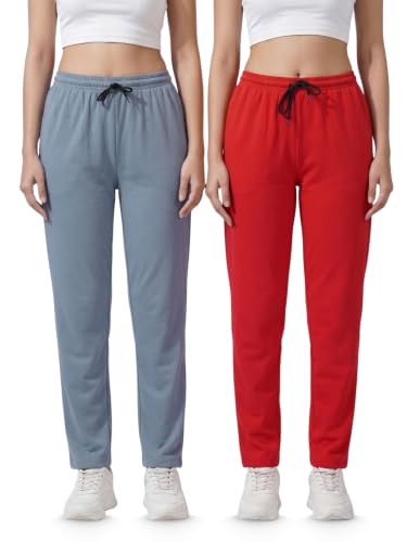 Image of Fflirtygo Cotton Solid Track Pant /Lounge Wear /Pocket Payjama �100% Export Quality Soft Cotton Night Wear /Pocket Pyjama for Women Combo Pack, Black & Blue Pyjama