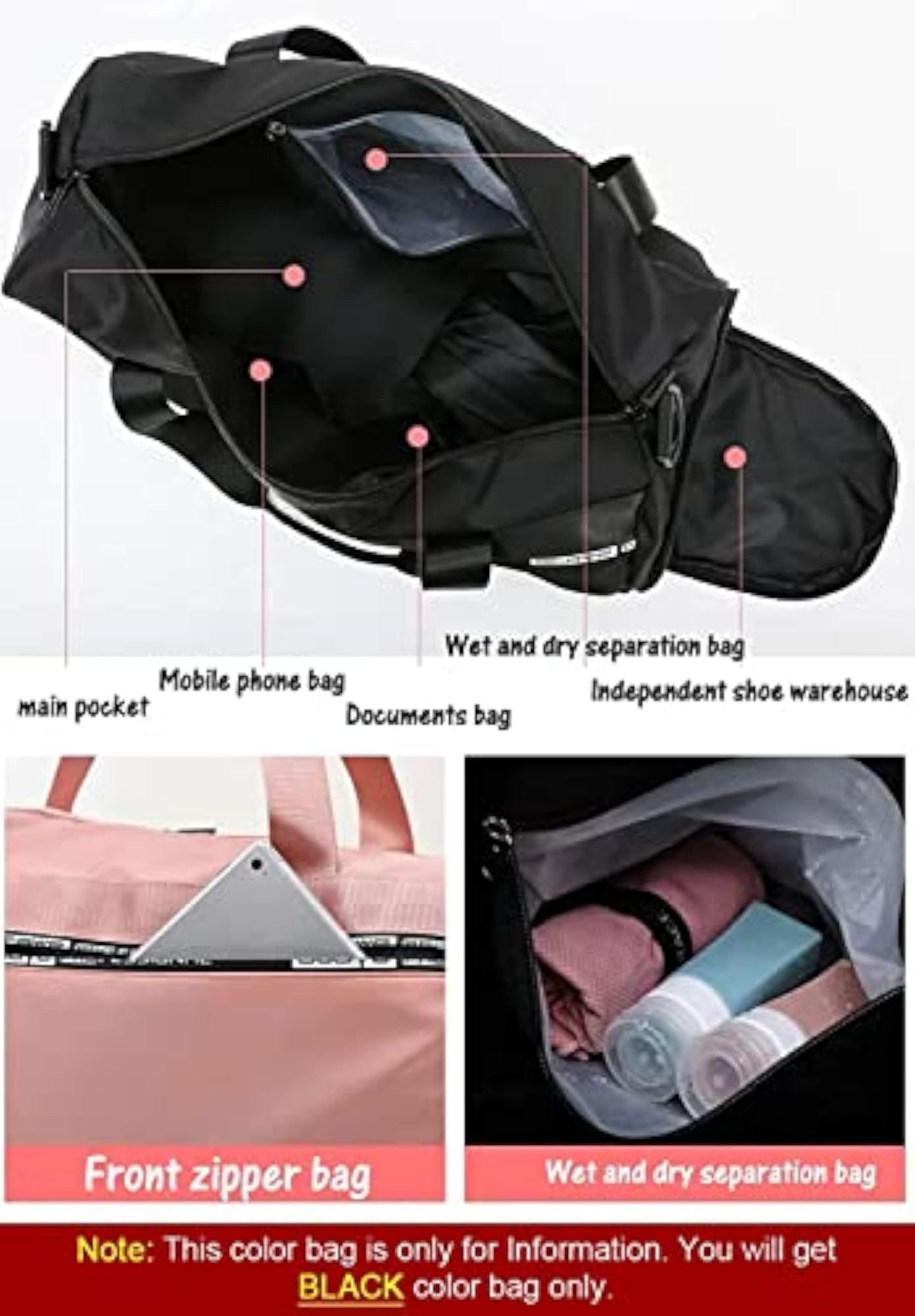 Foldable Duffel Gym Sport Bag with Travel Shoulder Strap